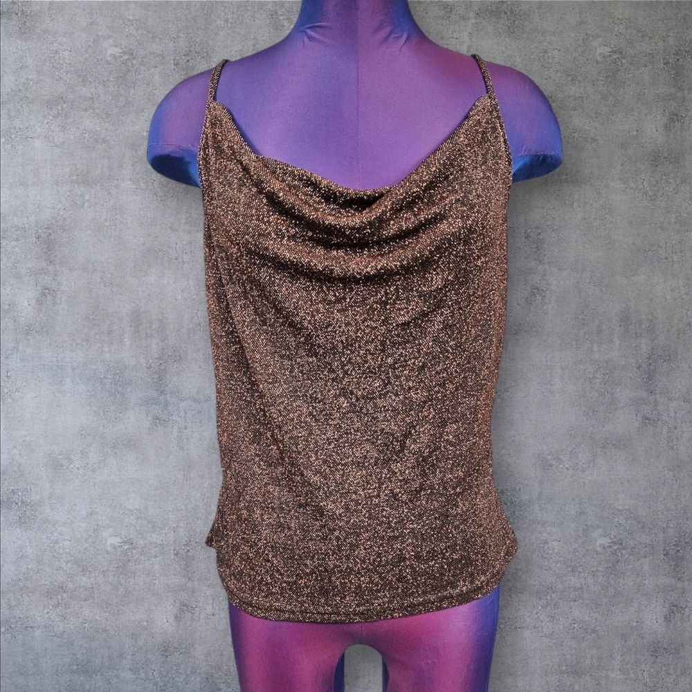 Vintage 90s Express‎ Tricot Bronze Metallic Cami Tank Top Size Large Women's T39